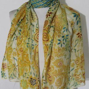 NEW Liang Dian Summer Scarf Shawl Yellows, Blues Orange 60" Long 19" Wide